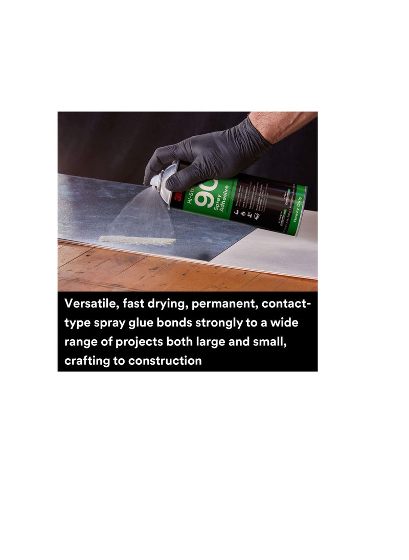 3M - 3M Hi-Strength 90 Spray Adhesive | Permanent | Bonds Laminate, Wood, Concrete, Metal, Plastic | Clear Glue | Heat Moisture Resistant Strong Versatile Adhesive with Adjustable Nozzle 17.6 fl. oz. - Image 1