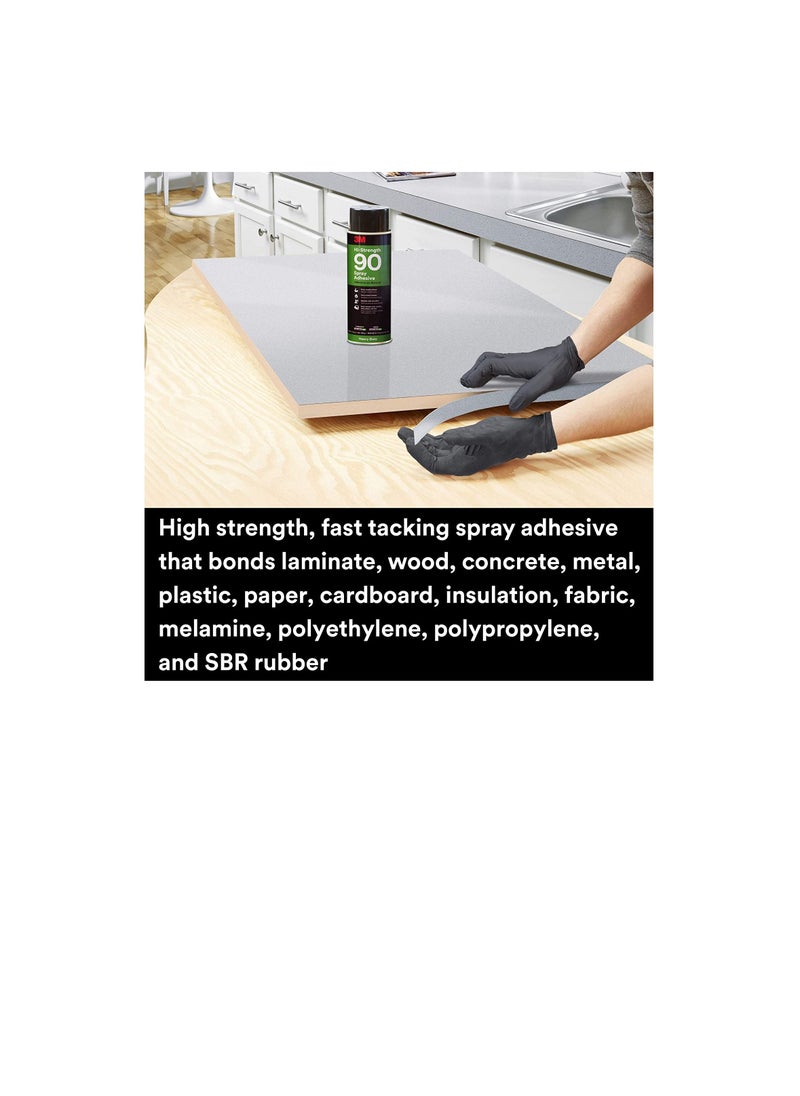3M - 3M Hi-Strength 90 Spray Adhesive | Permanent | Bonds Laminate, Wood, Concrete, Metal, Plastic | Clear Glue | Heat Moisture Resistant Strong Versatile Adhesive with Adjustable Nozzle 17.6 fl. oz. - Image 1