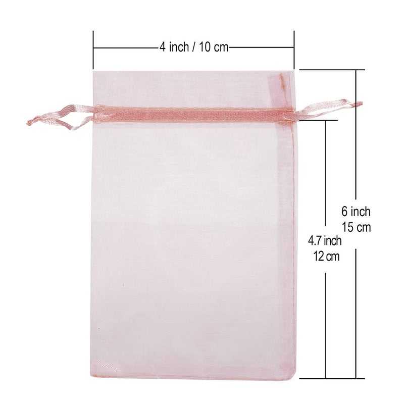 HRX Package 100pcs Blush Pink Organza Gift Bags, 4 x 6 inch Candy Mesh Drawstring Bags Jewelry Pouches for Christmas Wedding Baby Shower Party - Image 3
