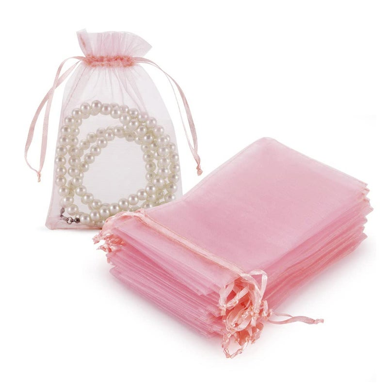 HRX Package 100pcs Blush Pink Organza Gift Bags, 4 x 6 inch Candy Mesh Drawstring Bags Jewelry Pouches for Christmas Wedding Baby Shower Party - Image 1