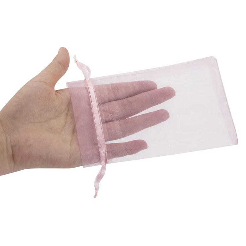 HRX Package 100pcs Blush Pink Organza Gift Bags, 4 x 6 inch Candy Mesh Drawstring Bags Jewelry Pouches for Christmas Wedding Baby Shower Party - Image 2