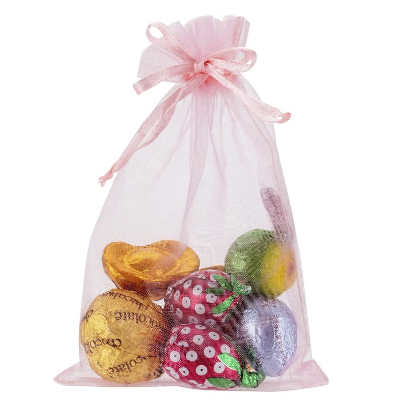 HRX Package 100pcs Blush Pink Organza Gift Bags, 4 x 6 inch Candy Mesh Drawstring Bags Jewelry Pouches for Christmas Wedding Baby Shower Party - Image 5