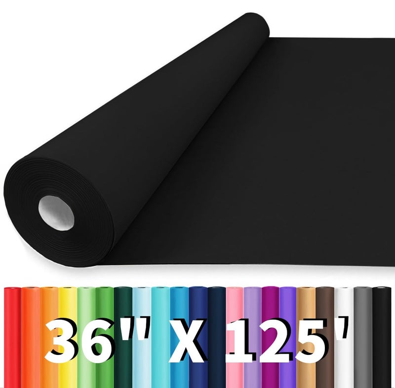 Vanhench 36x1500 125 Black Wrapping Paper Solid Color Kraft Paper Roll for Bulletin Board Poster Construction Art Crafts Birthday Flower Bouquet Gift Wrapping Paper 80GSM 55LB