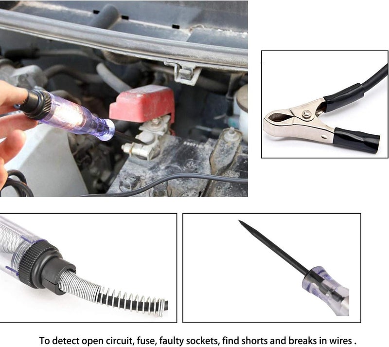 Fuse Tester Tool, Automotive Circuit Voltage Tester 6V/12V/24V DC Long Wire Pen Style Electrical Probe with Bulb for Car Truck (Clear) - by KaberTrade - Image 1