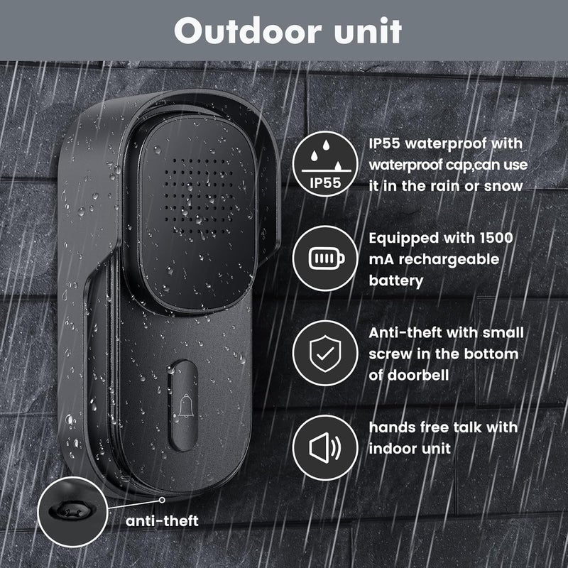 Wuloo Hands Free Two Way Wireless Intercom Doorbell for Home Classroom Outdoor unit only for expandableOnly Outdoor Unit CAN NOT Work Without Indoor Unit Gray - Image 2