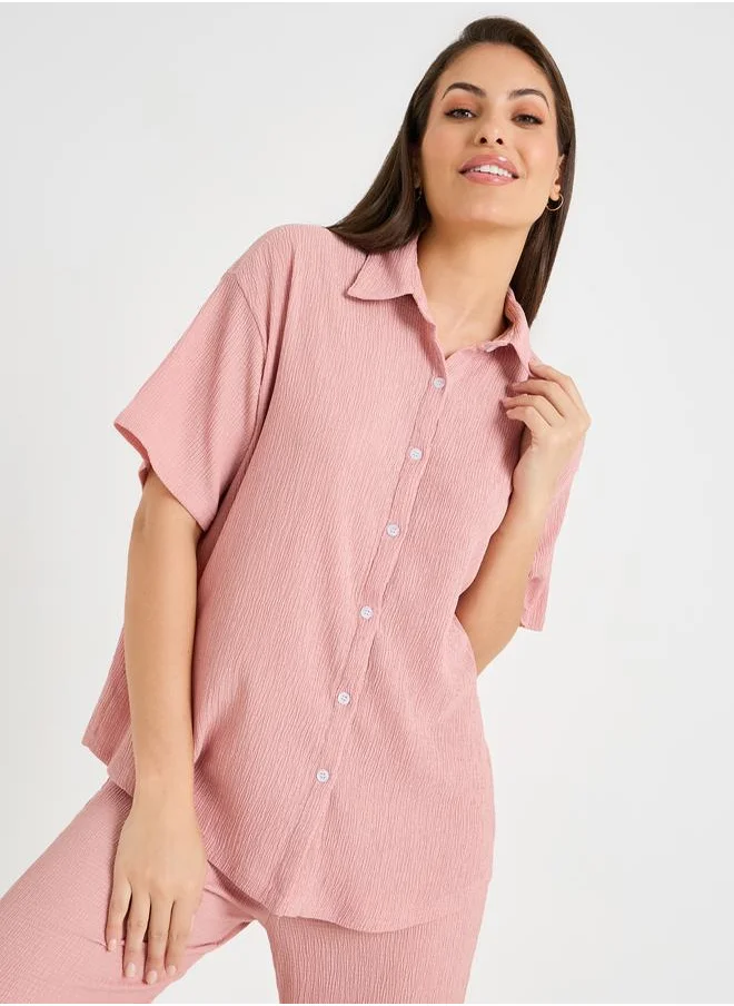 ستايلي Textured Longline Shirt & Pyjama Set
