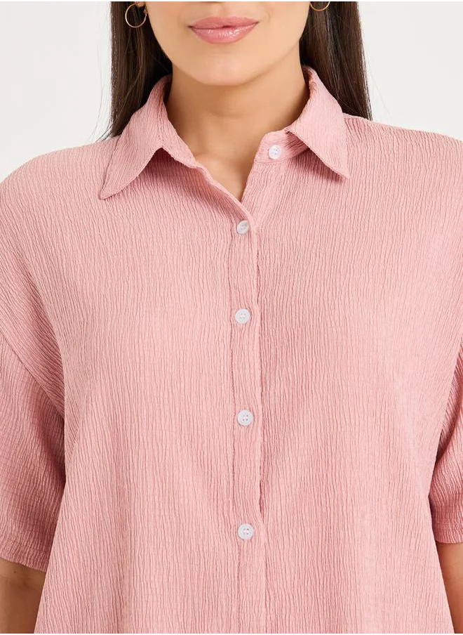 ستايلي Textured Longline Shirt & Pyjama Set