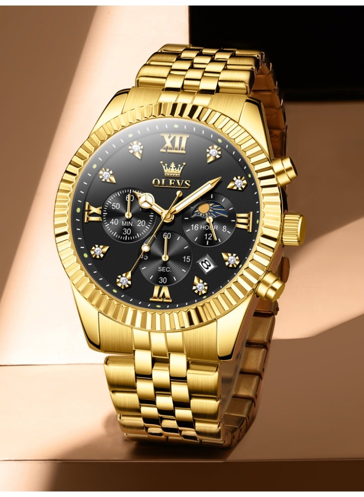 أوليفز ساعة OLEVS للرجال من الفولاذ المقاوم للصدأ كرونوغراف وجه كبير سهل القراءة ساعات كوارتز تناظرية فاخرة مقاومة للماء مضيئة بمينا ألماس ساعات معصم - Image 4