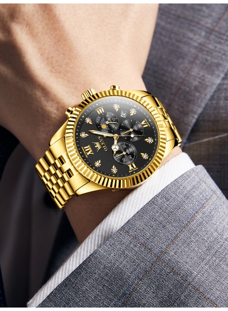 أوليفز ساعة OLEVS للرجال من الفولاذ المقاوم للصدأ كرونوغراف وجه كبير سهل القراءة ساعات كوارتز تناظرية فاخرة مقاومة للماء مضيئة بمينا ألماس ساعات معصم - Image 3