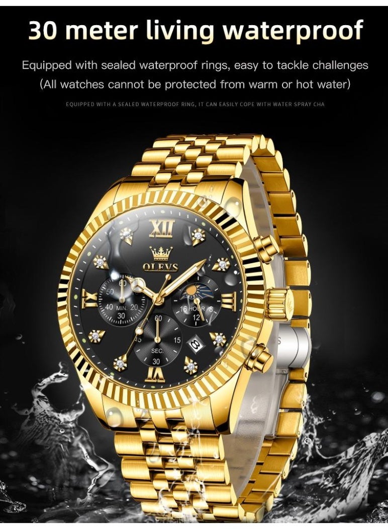 أوليفز ساعة OLEVS للرجال من الفولاذ المقاوم للصدأ كرونوغراف وجه كبير سهل القراءة ساعات كوارتز تناظرية فاخرة مقاومة للماء مضيئة بمينا ألماس ساعات معصم - Image 5