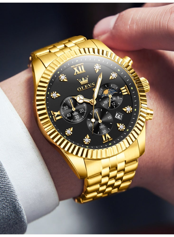 أوليفز ساعة OLEVS للرجال من الفولاذ المقاوم للصدأ كرونوغراف وجه كبير سهل القراءة ساعات كوارتز تناظرية فاخرة مقاومة للماء مضيئة بمينا ألماس ساعات معصم - Image 2