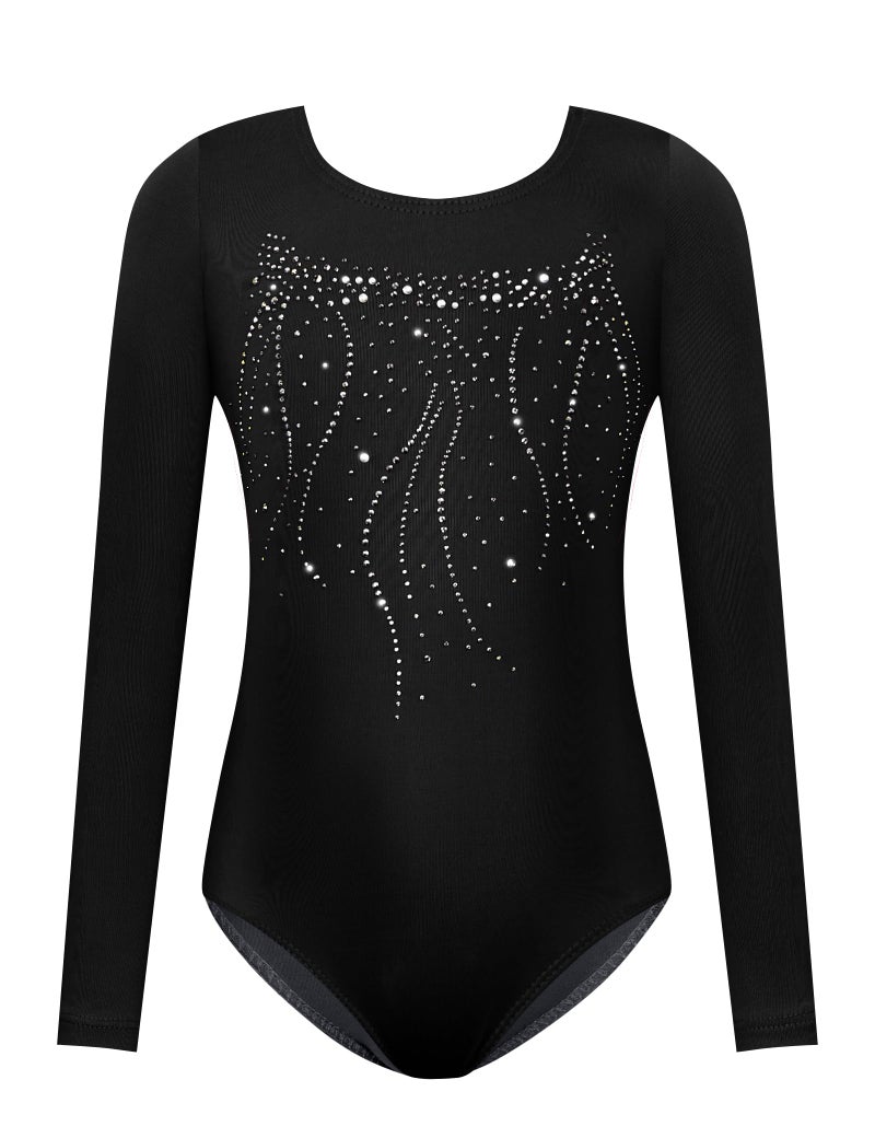 Nymphperi Leotard for Girls Gymnastics Long Sleeve Size 4t 5t Diamond Black Kids Athletic Activewear - Image 1