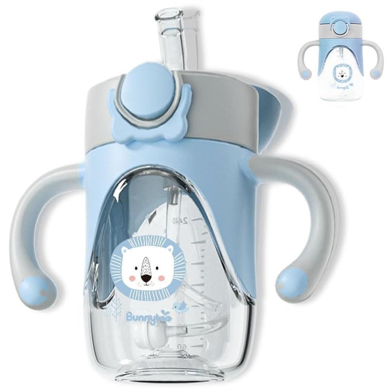 Bunnytoo Baby Sippy Cup with Weighted Straw for Infants 6-12 Months, 8oz Toddler Drinking with Handles, BPA-Free, Transition Trainer for 1+ Year Old (Blue) - Image 1