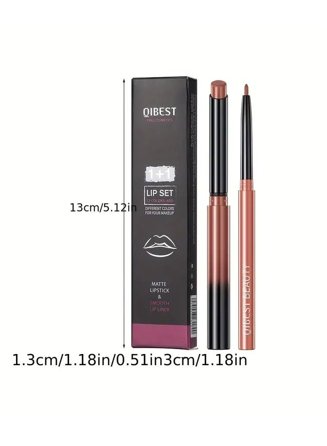 QiBest مجموعة أحمر الشفاه قلم تحديد الشفاه غير اللامع وغير إزالة اللون وغير تلطخ يدوم طويلاً مقاوم للماء لون عاري قلم تحديد الشفاه مرحلة الماكياج - Image 3
