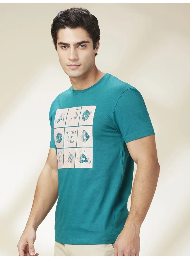 Being Human Mens Green Lake Round Neck Short Sleeve T-Shirt