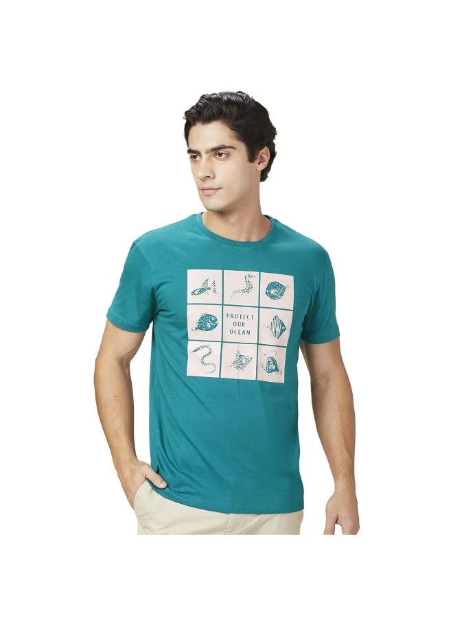 Being Human Mens Green Lake Round Neck Short Sleeve T-Shirt