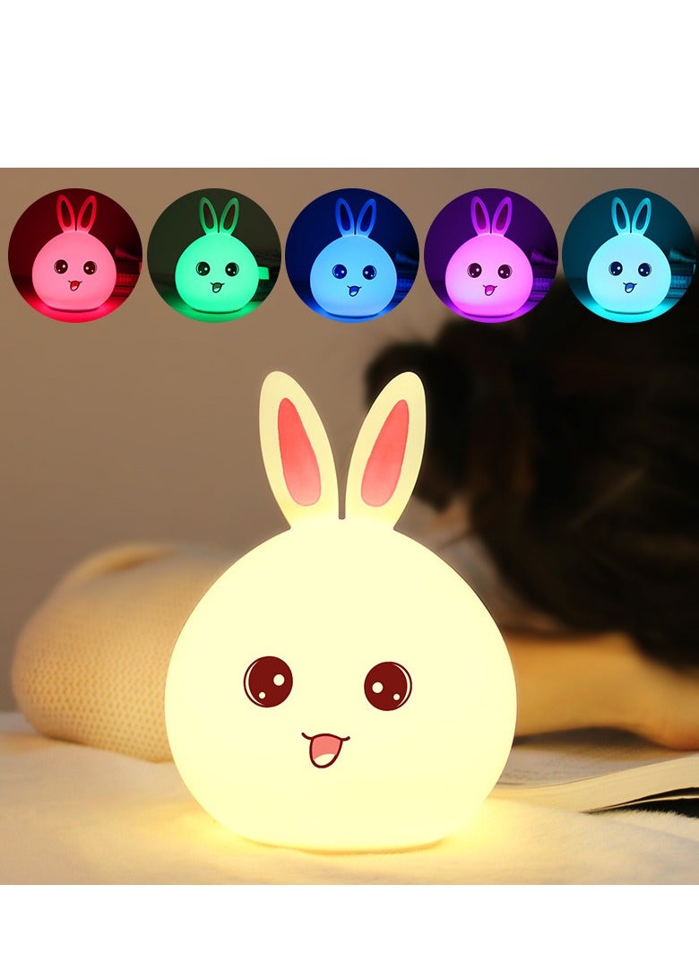 Rabbit shaped LED children's night light silicone soft and cute children's night light color changing light touch control 7-color USB charging interface  - Image 2