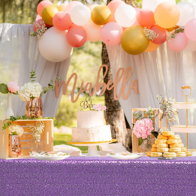 nanbowang Sequin Tablecloth - Light Purple Table Cloths for Parties Rectangular Table Cover Overlay Sequin Fabric Table Linens Birthday/Baby Shower/Tea Party Decor - Image 5