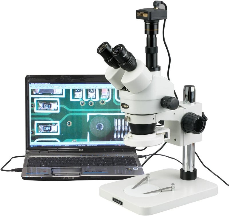 AmScope AmScope SM1TS144S10M Digital Professional Trinocular Stereo Zoom Microscope WH10x Eyepieces 7X45X Magnification 07X45X Zoom Objective 144Bulb LED Ring Light Pillar Stand 110V240V Includes 10MP Camera with Reduction Lens and Software  - Image 2