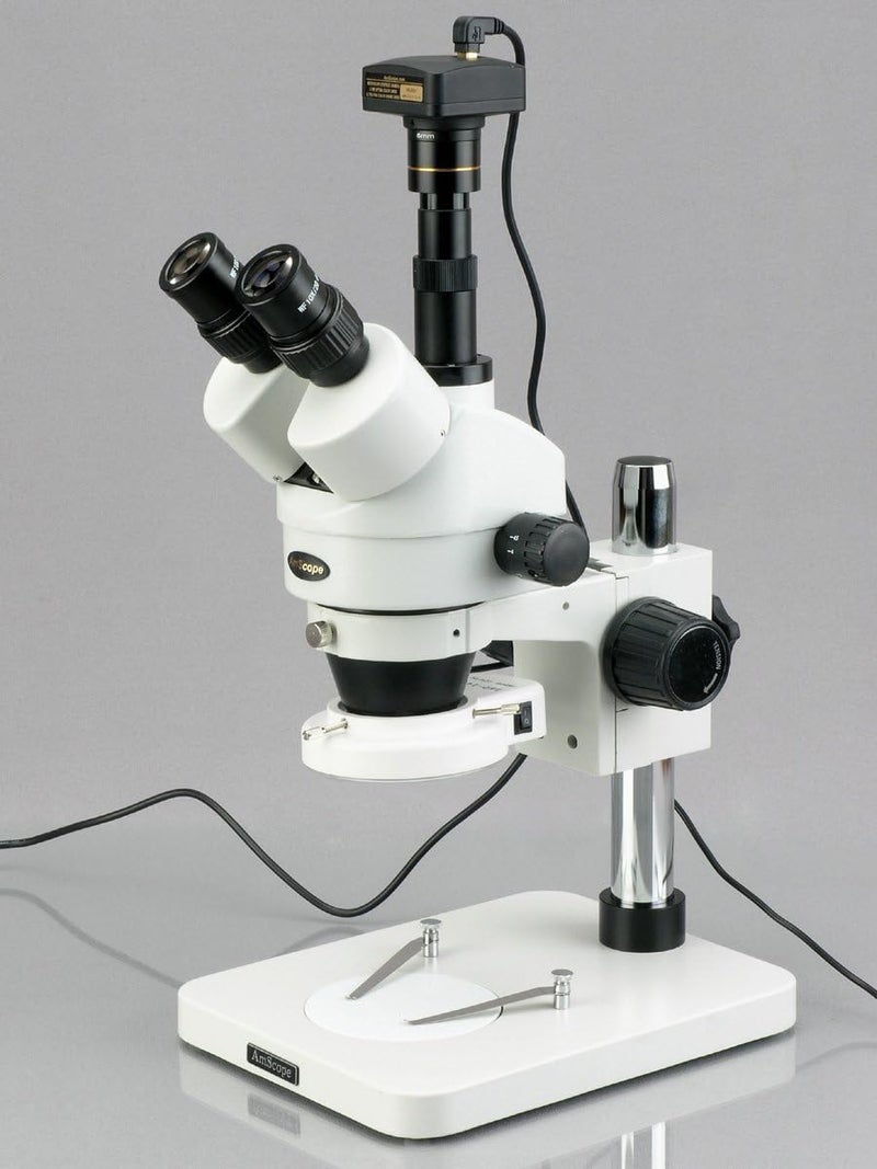 AmScope AmScope SM1TS144S10M Digital Professional Trinocular Stereo Zoom Microscope WH10x Eyepieces 7X45X Magnification 07X45X Zoom Objective 144Bulb LED Ring Light Pillar Stand 110V240V Includes 10MP Camera with Reduction Lens and Software  - Image 5