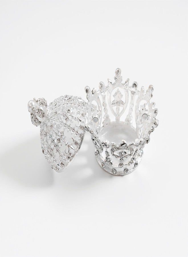 SEVENBEES Hinged Silver Crown Trinket Box, Collectible, Rhinestone-Adorned, Jeweled Enamel, Decorative Jewelry and Ring Holder Box - Image 5