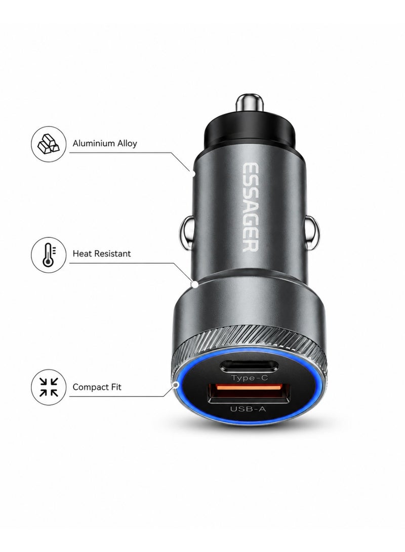 ايساجر شاحن سيارة ESSAGER بقوة 36 واط بمنفذين USB-A و USB-C يدعم الشحن السريع PD و QC 3.0 مع شاشة LED وهيكل من الألمنيوم لهواتف آيفون وسامسونج وأندرويد - Image 4