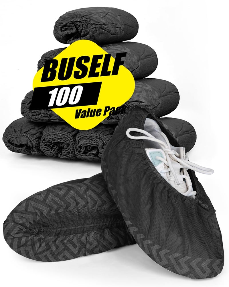Buself XLarge 100 Count Shoe Covers Disposable NonSlip Premium Cloth Boot Covers Slipresistant Durable Breathable Nontoxic Recyclable Stretchable Fits Up to Size 13 US Men Black