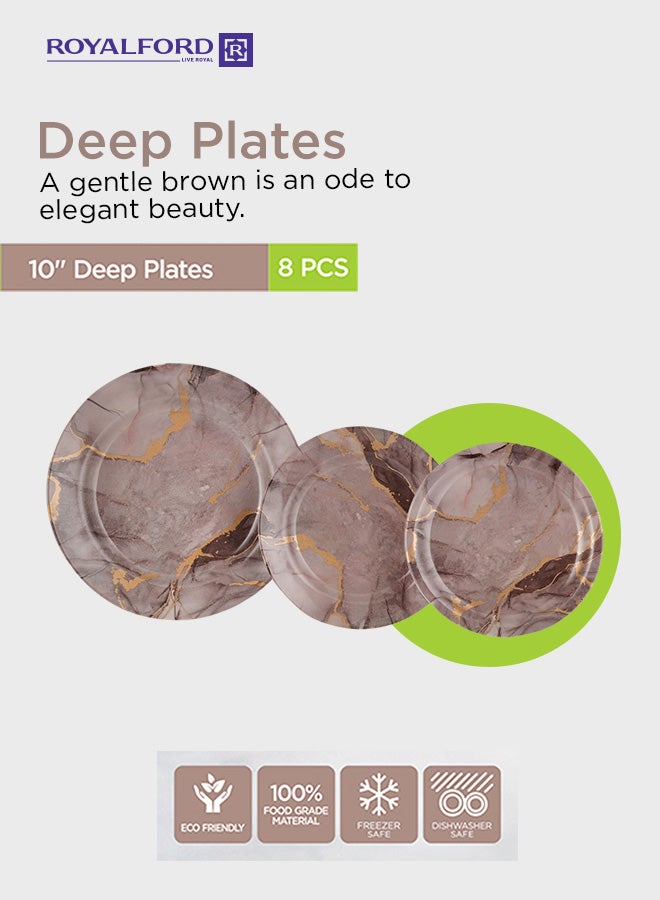Royalford 45-Piece Melamlne Dinner Set With 1X36Cm Oval Plate, 8X25Cm Deep Plates, 8X20Cm Soup Plates, 8X20Cm Dinner Plates, 2X20Cm Round Bowls, 8X13Cm Round Bowls, 8Xsoup Spoons, 1Xrice Spoon, 1Xladle, Serves 8 For Famlly Gatherings, Brown White/Brown - Image 5