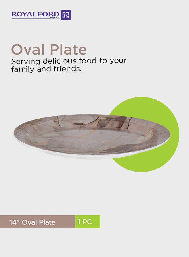 Royalford 45-Piece Melamlne Dinner Set With 1X36Cm Oval Plate, 8X25Cm Deep Plates, 8X20Cm Soup Plates, 8X20Cm Dinner Plates, 2X20Cm Round Bowls, 8X13Cm Round Bowls, 8Xsoup Spoons, 1Xrice Spoon, 1Xladle, Serves 8 For Famlly Gatherings, Brown White/Brown - Image 3