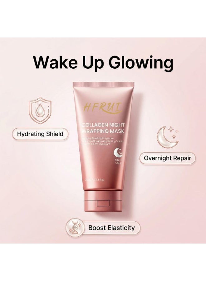HFRUI Collagen Overnight Wrapping Peel Off Facial Mask Pack - Elasticity And Hydration Care, Reduces Sagging And Dullness - Hydrolyzed Collagen For Glowing Skin - Skin Care, 2.53 Fl.Oz - Image 4