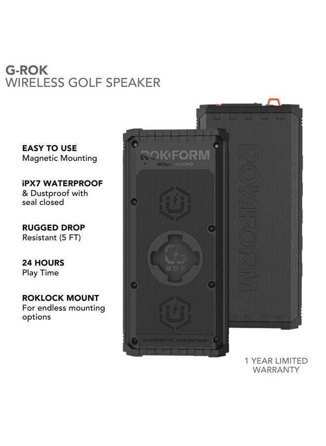 Rokform - G-ROK – Wireless Golf Speaker, Portable Magnetic, IPX7 Waterproof, Shockproof & Dustproof, Loud & Clear Sound, 24 Hour Battery, Rugged Outdoor Golf Cart Speaker (Black) - Image 1