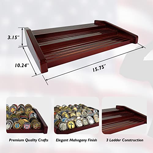 ASmileIndeep 12 Rows Military Challenge Coin Holder Display Case Holds 90-100 Coins, Solid Wood Army Coin Rack Display Stand for Desktop, Mahogany - Image 4