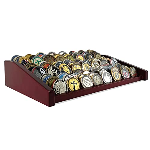 ASmileIndeep 12 Rows Military Challenge Coin Holder Display Case Holds 90-100 Coins, Solid Wood Army Coin Rack Display Stand for Desktop, Mahogany - Image 1