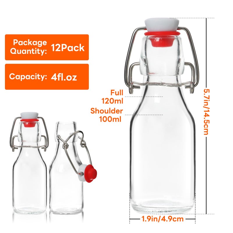 AuroTrends Swing Top Glass Bottles 4 oz 12Pack, Flip Top Glass Bottles with Airtight Flip Lids for Vanilla Extract Bottles/Home Brewing/Beverages/Oil (4 fl. oz, Set of 12) - Image 5