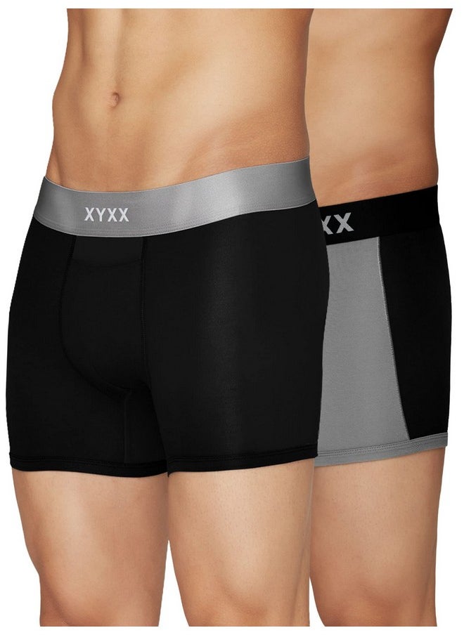 XYXX XYXX Men's Underwear Dualist IntelliSoft Antimicrobial Micro Modal Trunk Pack of 2 (Steel Grey & Black ; Black; XL)  - Image 1