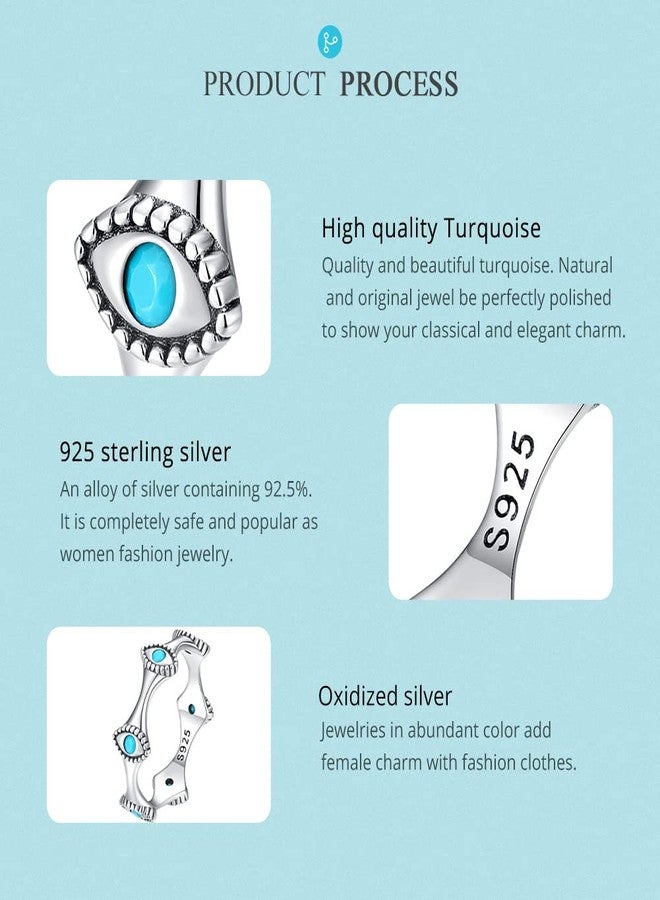 Qings Evil Eye Turquoise Ring for Women: 925 Sterling Silver Turkish Eyes Stackable Rings Wedding Eternity Band Engagement Promise Bands, Fashion Birthday Jewelry Size 6-8 - Image 3