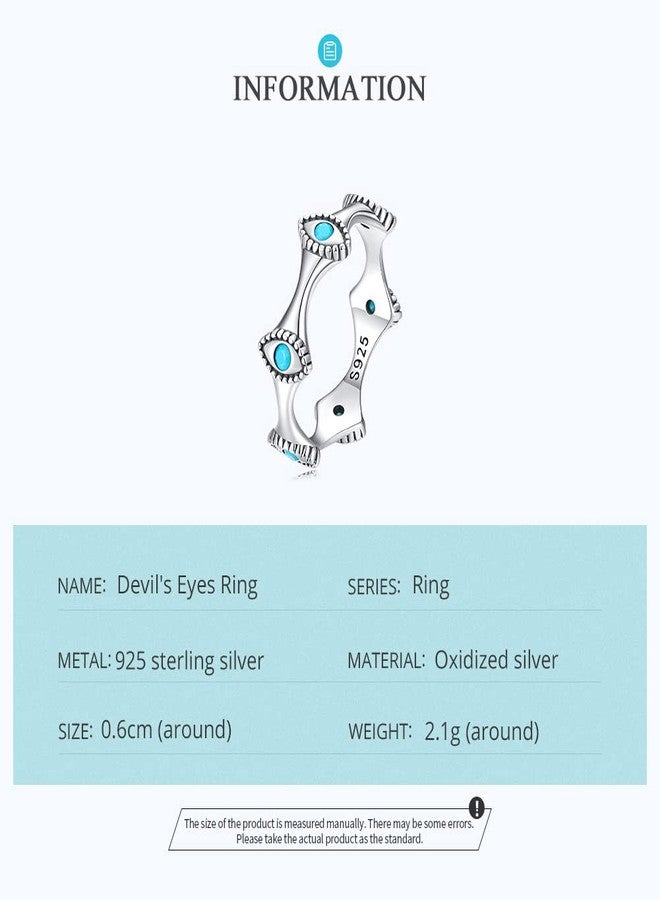 Qings Evil Eye Turquoise Ring for Women: 925 Sterling Silver Turkish Eyes Stackable Rings Wedding Eternity Band Engagement Promise Bands, Fashion Birthday Jewelry Size 6-8 - Image 2