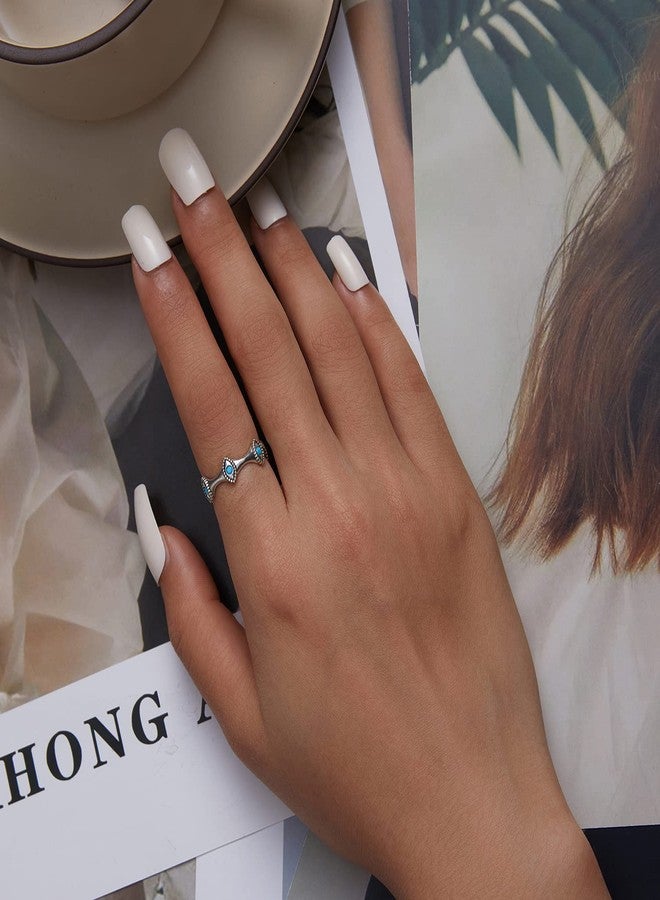 Qings Evil Eye Turquoise Ring for Women: 925 Sterling Silver Turkish Eyes Stackable Rings Wedding Eternity Band Engagement Promise Bands, Fashion Birthday Jewelry Size 6-8 - Image 5