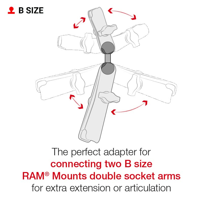 RAM Mounts Double Socket Arm with Dual Extension and Ball Adapter RAM-B-201-201U-C Compatible with RAM B Size 1" Components - Image 2