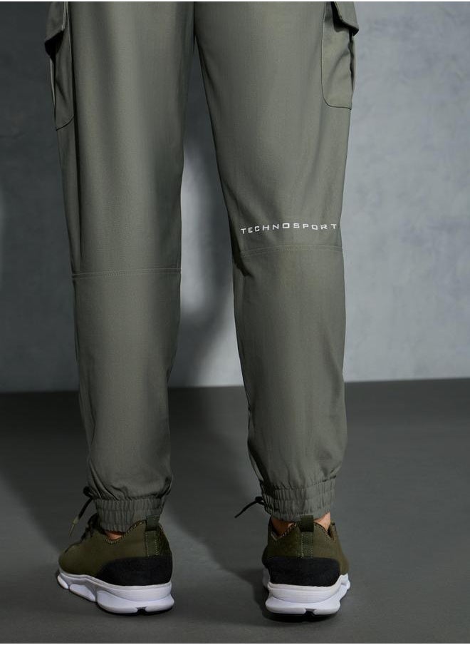 Technosport Solid Regular Fit Cargo Joggers with Drawstring