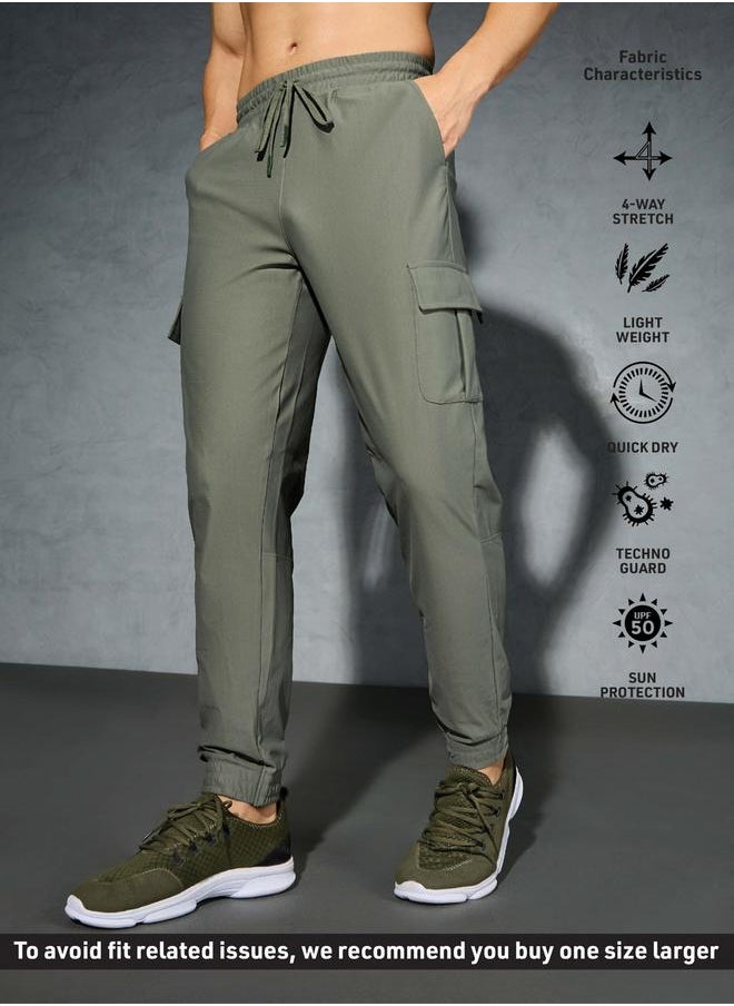 Technosport Solid Regular Fit Cargo Joggers with Drawstring