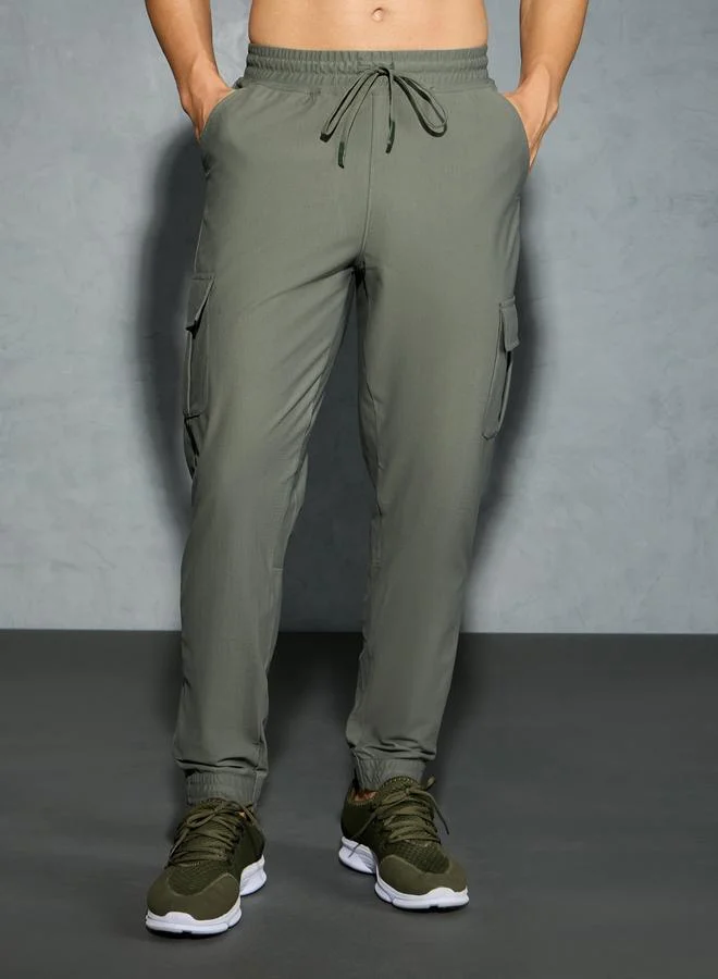 Technosport Technosport Solid Regular Fit Cargo Joggers with Drawstring
