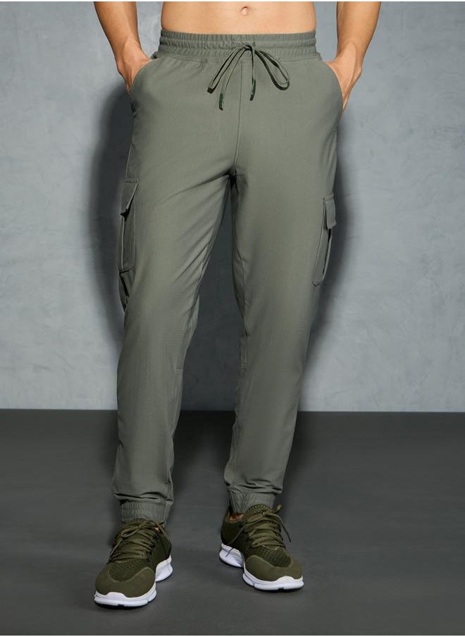 Technosport Solid Regular Fit Cargo Joggers with Drawstring