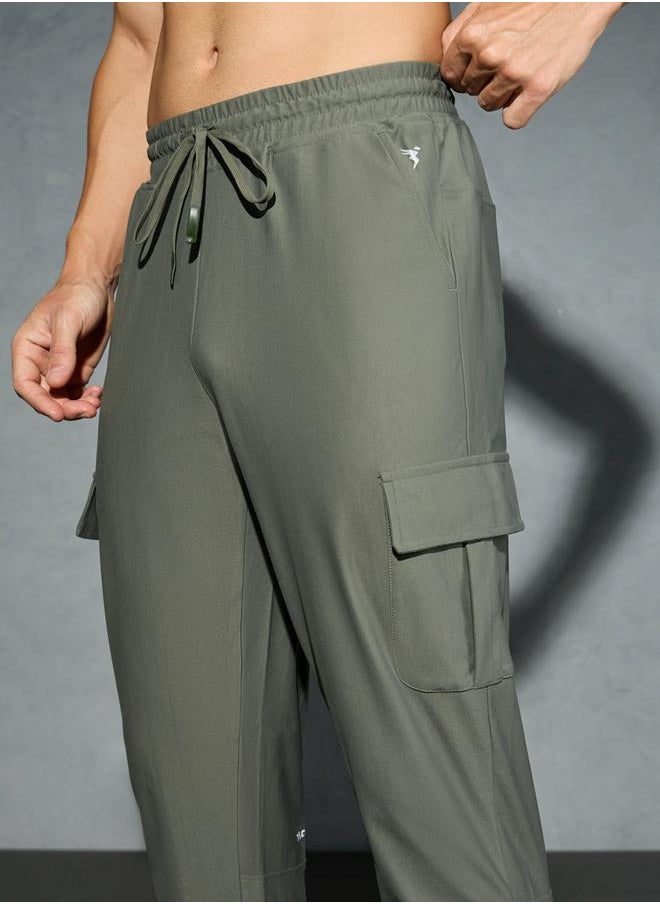 Technosport Solid Regular Fit Cargo Joggers with Drawstring