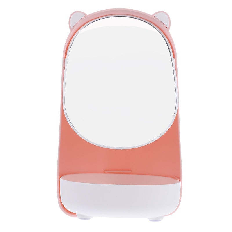 Adjustable Pink Vanity Mirror with Bear Design Cosmetic Desktop Makeup Mirror - Image 2
