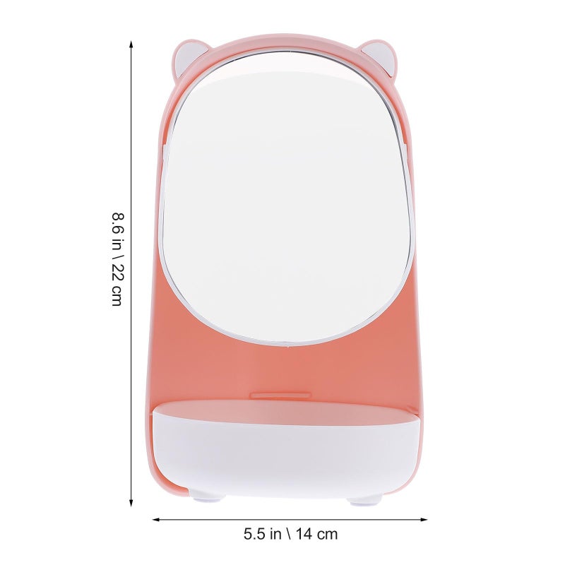 Adjustable Pink Vanity Mirror with Bear Design Cosmetic Desktop Makeup Mirror - Image 3