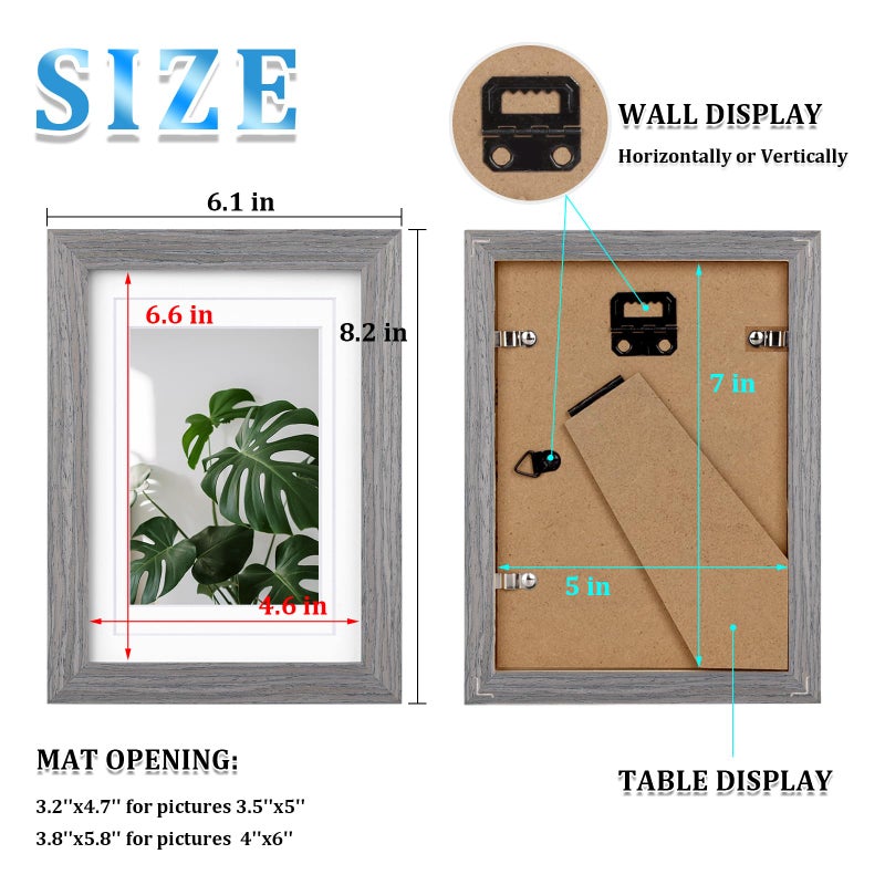 Egofine Egofine 5x7 Picture Frames Made of Solid Wood with Plexiglass  Display Pictures 3.5x5/4x6 with Mat or 5x7 Without Mat Set of 4 for Tabletop and Wall Mounting  Light Grey  - Image 3