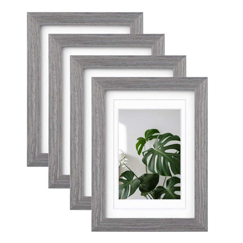 Egofine Egofine 5x7 Picture Frames Made of Solid Wood with Plexiglass  Display Pictures 3.5x5/4x6 with Mat or 5x7 Without Mat Set of 4 for Tabletop and Wall Mounting  Light Grey  - Image 1