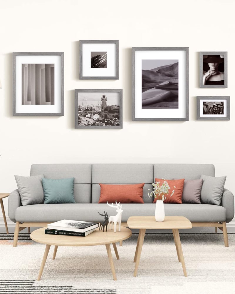 Egofine Egofine 5x7 Picture Frames Made of Solid Wood with Plexiglass  Display Pictures 3.5x5/4x6 with Mat or 5x7 Without Mat Set of 4 for Tabletop and Wall Mounting  Light Grey  - Image 4