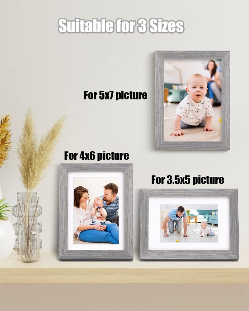 Egofine Egofine 5x7 Picture Frames Made of Solid Wood with Plexiglass  Display Pictures 3.5x5/4x6 with Mat or 5x7 Without Mat Set of 4 for Tabletop and Wall Mounting  Light Grey  - Image 5